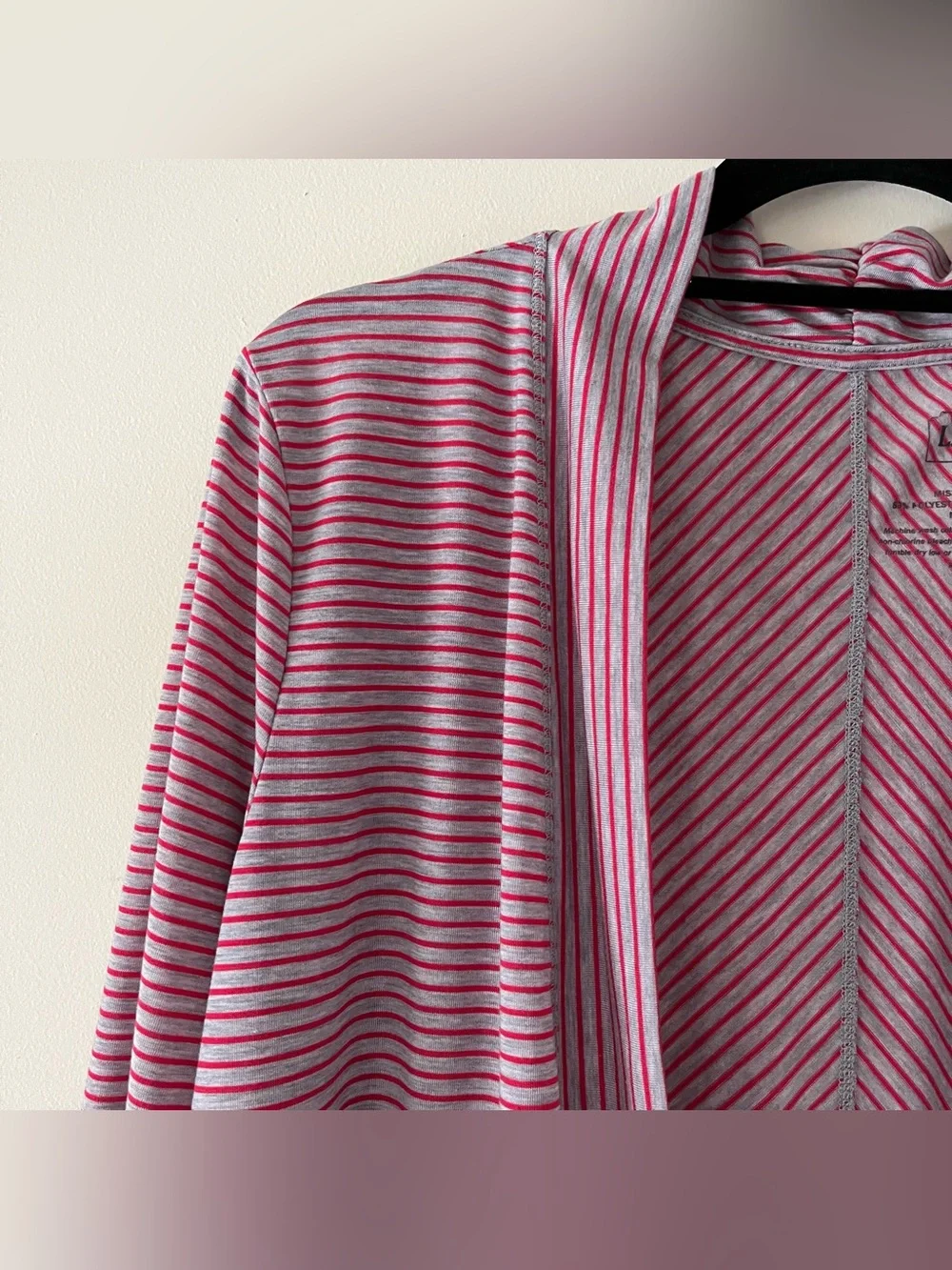 L.L. Bean Red & Gray Striped Open-Front Draped Cardigan